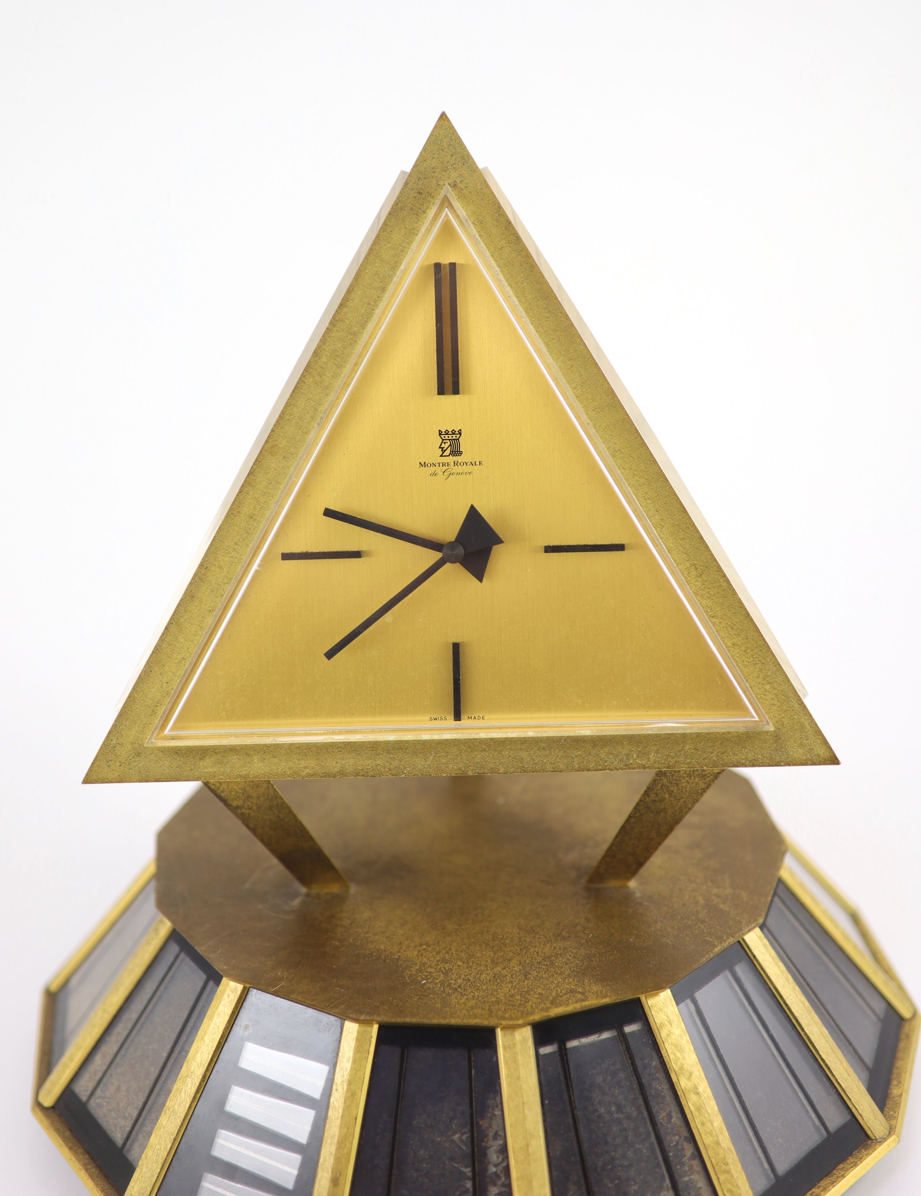 A 1960's Montre Royale de Geneva gilt bronze solar powered timepiece, height 30cm diameter 28cm